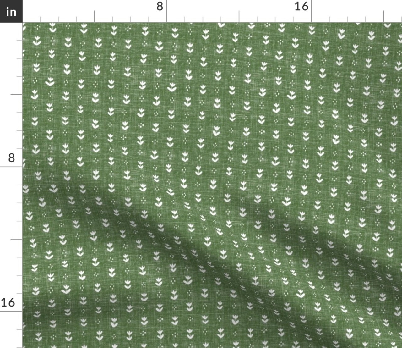 Floral Tulip Small Floral Feminine Dainty Boho Doll House Mini Small Scale Floral Flowers Green Block Print Small Floral Dainty Floral Boho Custom Printed Fabric by Spoonflower Various Fabrics by the Yard or Fat Quarter 14223883